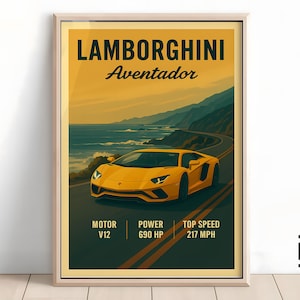 Lamborghini Aventador Poster - Minimalist Supercar Art Print, Classic Lamborghini Wall Decor, Gift for Car Fans & Collectors