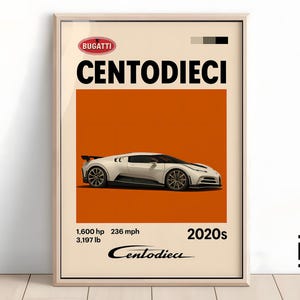 Bugatti Centodieci Prototype Poster - Supercar Wall Art for Car Enthusiasts, Iconic Automotive Decor, Perfect Gift for Bugatti Fans