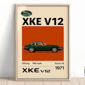 Jaguar XKE V12 Poster - Supercar Wall Art for Car Enthusiasts, Iconic Automotive Decor, Perfect Gift for Jaguar Fans and Lovers