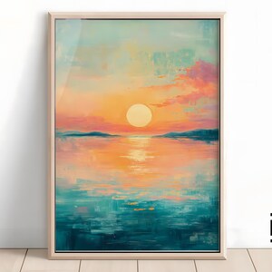 Modern Abstract Sunset Print – Colorful Coastal Landscape Wall Art, Digital Download for Vibrant Home Decor