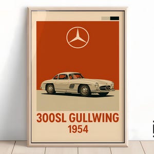 Póster del Mercedes 300SL Gullwing: un superdeportivo icónico para amantes de los coches, decoración automotriz y regalo perfecto para los fans de Mercedes.