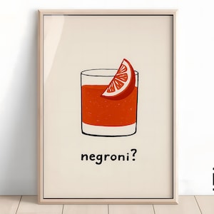 Negroni Print Cocktail Wall Art | Kitchen Decor & Bar Cart Print | Alcohol Art for Home, Set of 1