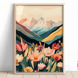 Mountain Daisy Wildflower Art Print | Sunset Orange Tones | Pink Orange Daisy Flower Printable JPG Download