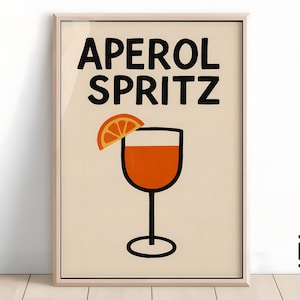 Impresión artística de Aperol Spritz / Póster minimalista de cóctel / Arte mural de carrito de bar / Decoración estética con alcohol / Descarga digital