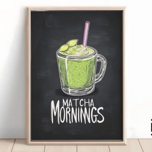 Green Matcha Wall Art | Trendy Kitchen Decor, Coffee Bar & Tea Art Print | Digital Download Print for Coffee Shop Decor