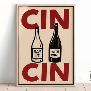 Cin Cin ワイン プリント | ビンテージ アルコール ポスター | バー カート ウォール アート | ワイン デコレーション プリント | レトロ ドリンク アート | デジタル ダウンロード