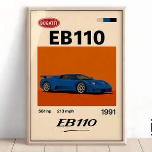 Bugatti EB110 Poster - Supercar Wall Art for Car Enthusiasts, Iconic Automotive Decor, Perfect Gift for Bugatti Fans and Lovers