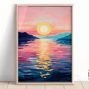 Abstract Modern Sunset Wall Art | Colorful Landscape Art & Coastal Decor Printable Download for Home Decor
