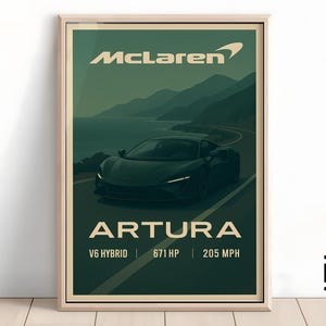 McLaren Artura-poster: minimalistische supercar-kunstdruk, klassiek McLaren-muurdecoratie, cadeau voor autofans en verzamelaars