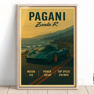 Pagani Zonda R Poster - Minimalist Supercar Art Print, Classic Pagani Wall Decor, Gift for Car Fans & Collectors