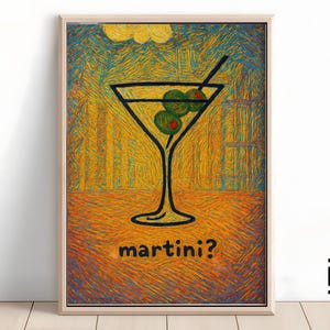 Martini Poster Wall Art | Retro Cocktail Print for Bar Cart Decor | Kitchen Digital Download | Alcohol Prints