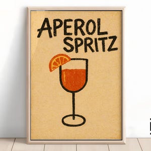 Impresión artística de Aperol Spritz / Póster minimalista de cóctel para carrito de bar / Decoración estética con alcohol / Arte mural de descarga digital