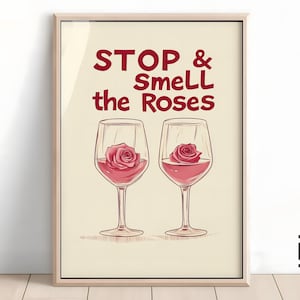 Rosé Print Bar Cart Wall Art | Retro Wine Poster & Drink Pun Art | Trendy Digital Download for Wine Lovers | Gift Idea