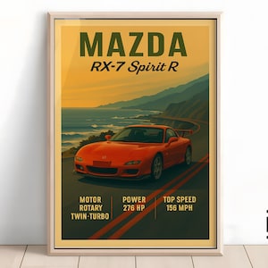 Mazda RX-7 Spirit R Poster - Minimalist Supercar Art Print, Classic Mazda Wall Decor, Gift for Car Fans & Collectors