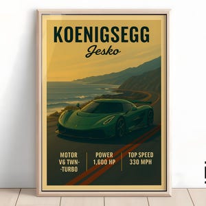 Koenigsegg Jesko Poster – Minimalist Supercar Art Print, Classic Koenigsegg Wall Decor, Gift for Car Fans & Collectors