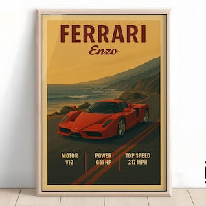 Ferrari Enzo Vintage Poster - Minimalist Supercar Art Print, Classic Automotive Wall Decor, Perfect Gift for Ferrari Fans and Collectors