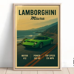 Lamborghini Miura Poster – Supercar Wall Art for Car Enthusiasts, Iconic Lambo Decor & Perfect Gift for Fans