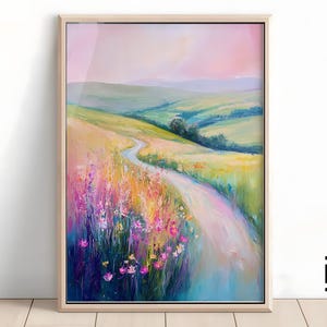 Bunte Landschaft, abstrakte Malerei für Frühling & Sommer, farbenfrohe Kunst, moderne Kunst, lebendiges Wohndekor