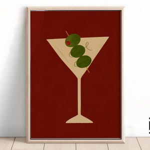 Handgetekende martini-print cocktailkunst | Retro alcoholposter voor barwagen | Minimalistische muurkunst digitale download