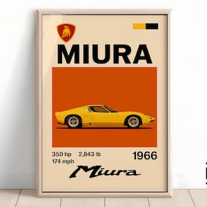Lamborghini Miura 1966 Poster - Supercar Wall Art for Car Enthusiasts, Iconic Automotive Decor, Perfect Gift for Lambo Fans and Lovers
