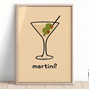 Martini Poster Bar Cart Art | Retro Cocktail Print | Alcohol Wall Decor | Kitchen Digital Download | Set of 1