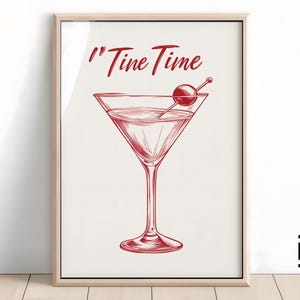 Martini Print Bar Art Print Minimalist Cocktail Poster Red Bar Cart Wall Art Bar Printable Art Drinks Wall Decor Digital Download 1 Print