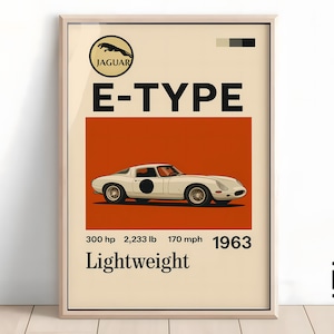 Jaguar E-Type 1963 Poster - Supercar Wandkunst für Auto-Enthusiasten, Kultiges Automobil-Dekor, Perfektes Geschenk für Jaguar-Fans und Liebhaber