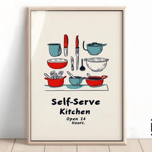 Zelfbediening keukenprint | Esthetisch keukendecor en grappige kookkunst | Leuke chef-kokposter digitale download 1 afdruk