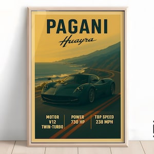 Pagani Huayra Poster - Minimalist Supercar Art Print, Classic Pagani Wall Decor, Gift for Car Fans & Collectors