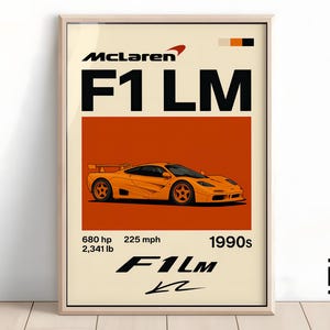 McLaren F1 LM-poster - Supercar-muurkunst voor autoliefhebbers, iconisch automotive decor, perfect cadeau voor McLaren-fans en -liefhebbers
