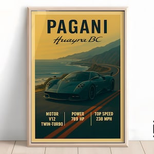 Pagani Huayra BC Poster - Minimalist Supercar Art Print, Classic Pagani Wall Decor, Gift for Car Fans & Collectors