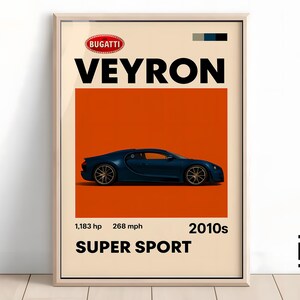 Bugatti Veyron Poster - Supercar Wall Art for Car Enthusiasts, Iconic Automotive Decor, Perfect Gift for Bugatti Fans and Lovers