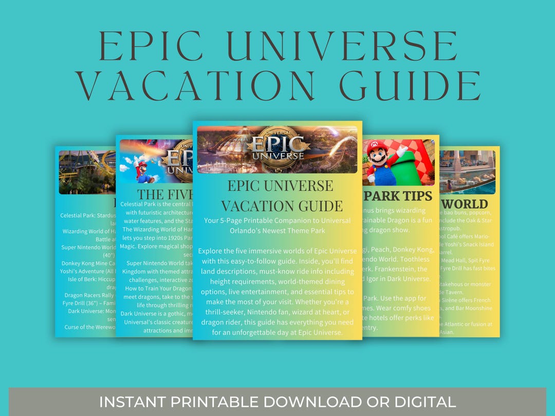Epic Universe Orlando Guide | 5-page Printable Theme Park Planner for ...
