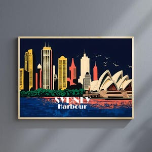 Hafen von Sydney Pop-Art-Stil, lebendige Farben, Hafen von Sydney, Hafenkunst, Geburtstage, Geschenke für sie ihn, Vatertagsgeschenke,