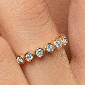 Bezel Set Diamond Wedding Band 1.5 MM Round Diamond Band Bezel Set Stackable Band Bridal Set Band Matching Wedding Band For Ring Gift ForHer