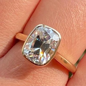 Old Mine Cushion Moissanite Ring, Bezel Set 14K Solid Gold Ring, OMC Diamond Ring for Her, Classic Stylish Gift For Wife, Cathedral Ring