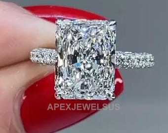 3.5CT Radiant Cut Moissanite Engagement Ring With Hidden Halo Radiant Cut, Wedding Ring, Anniversary Ring, Vintage Half Eternity RingJewelry