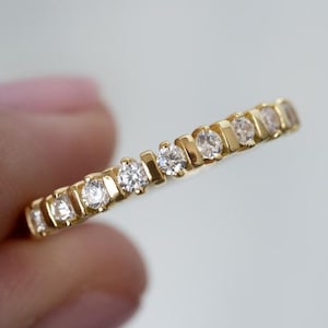 Dainty Stacking Ring, Half Eternity Ring, Gold Ring, Diamond Ring, Simple Ring, Minimalist Ring, Gift for Her,Gold Wedding Band,Bar Set Ring