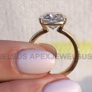 Cushion Cut Moissanite Engagement Ring, Bezel Set Solitaire in 14K Gold, Handmade Statement Ring Gift for Wife or Mother’s Day Gift, Vintage