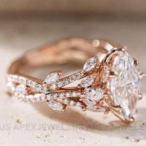 Floral 1.5 CT Marquise Cut Moissanite Engagement Ring Vintage 14K Gold Moissanite Diamond Wedding Ring Nature Inspire Ring Women Gift Ring