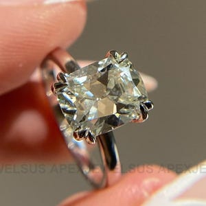 Old Mine Cut Antique Cushion Cut Moissanite Engagement Ring, 3.5 CT Elongated Cushion Cut Ring, OMC Cushion Solitaire Ring For Gifts