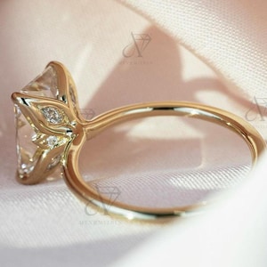 Lotus Petal Engagement Ring 3.5 CT Radiant Cut Moissanite Wedding Ring Anniversary Gift for Women Unique Gifts For Her Solitaire Gold Ring