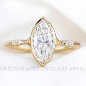 2.5 CT Marquise Moissanite Solitaire Engagement Ring, Vintage Style Wedding Ring, Dainty Anniversary Gift for Her, Bezel Set Ring For Women