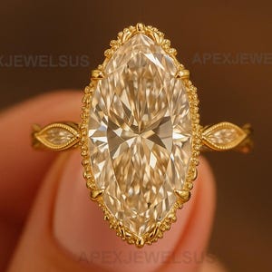 Marquise Moissanite Cluster Engagement Ring, Unique Halo Ring For Her, Gorgeous Proposal Gift Ring, Vintage Style Anniversary Gift Gold Ring