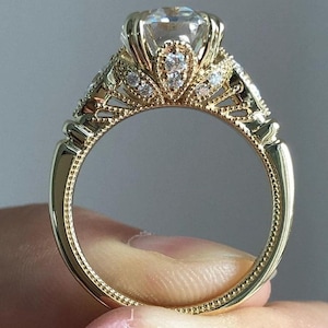3.5 CT Emerald Cut Moissanite Engagement Ring 14K Solid Gold Ring Moissanite Diamond Ring For Her Three Stone Double Claw Prong Vintage Ring