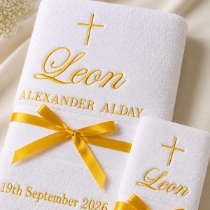 Personalized Baptism Towel Set, Embroidered Christening Towel, Custom Name & Date, White Cotton Baby Gift