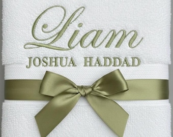 Personalized Christening Towel, Embroidered Cross, Baptism Gift