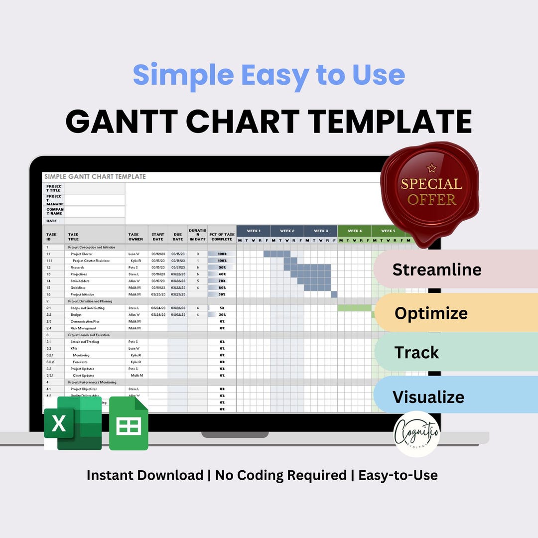 Project Gantt Chart | Google Sheets Template | Task Scheduler ...