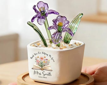 Merci de m'avoir aidé à grandir, Pot de fleurs en vitrail pour enseignant(e), Cadeau de remerciement pour un départ à la retraite, Cadeaux de rentrée scolaire