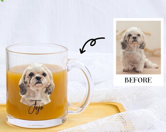 Custom Pet Portrait Glass Mug: Dog Memorial Gift